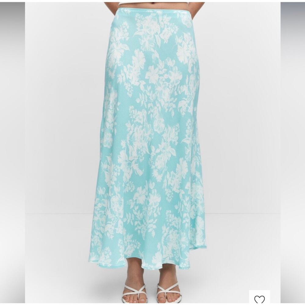 Mango Women’s Blue Maxi A Line Skirt Floral Flowy Party Events Small NWT